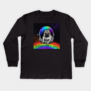 Rainbow Astronaut Pug Kids Long Sleeve T-Shirt